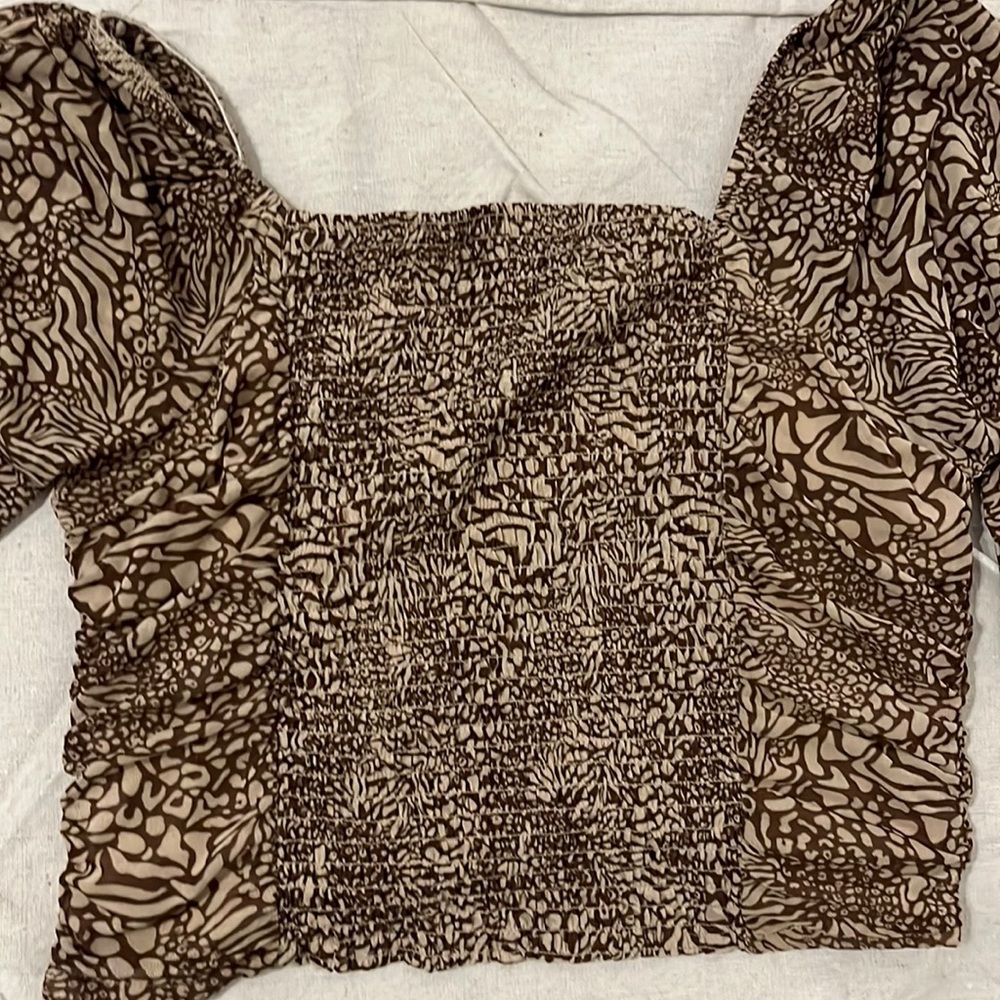 Brown long sleeve Plus Size crop Top
